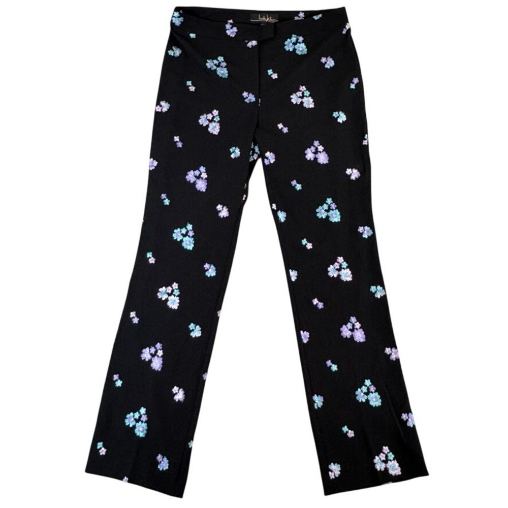 Vintage NWT Nicole Miller Collection Black Floral Embroidered Pants Straight 12
